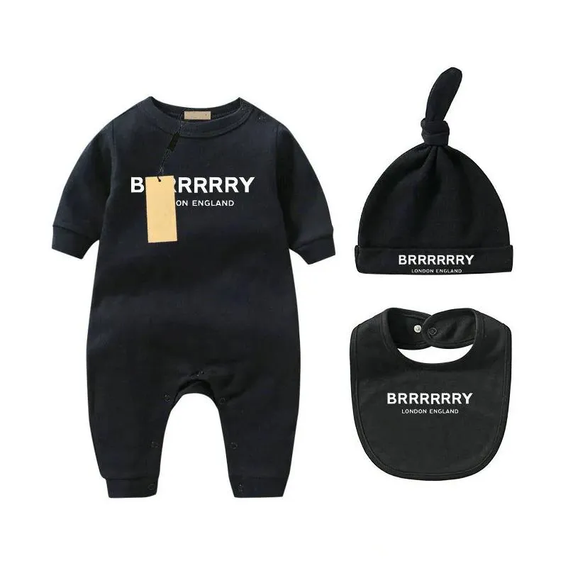 Infant born Baby Girl Designer Brand Letter Costume Overalls Clothes Jumpsuit Kids Bodysuit for Babies Outfit Romper Outfi bib hat 3-piece