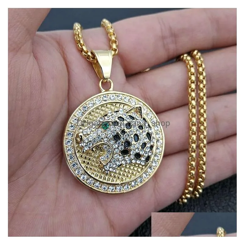 Pendant Necklaces European And American New Hip Hop Jewelry Titanium Steel Goldsier Plated Panther Head Necklace8949326 Drop Delivery Dhlvd