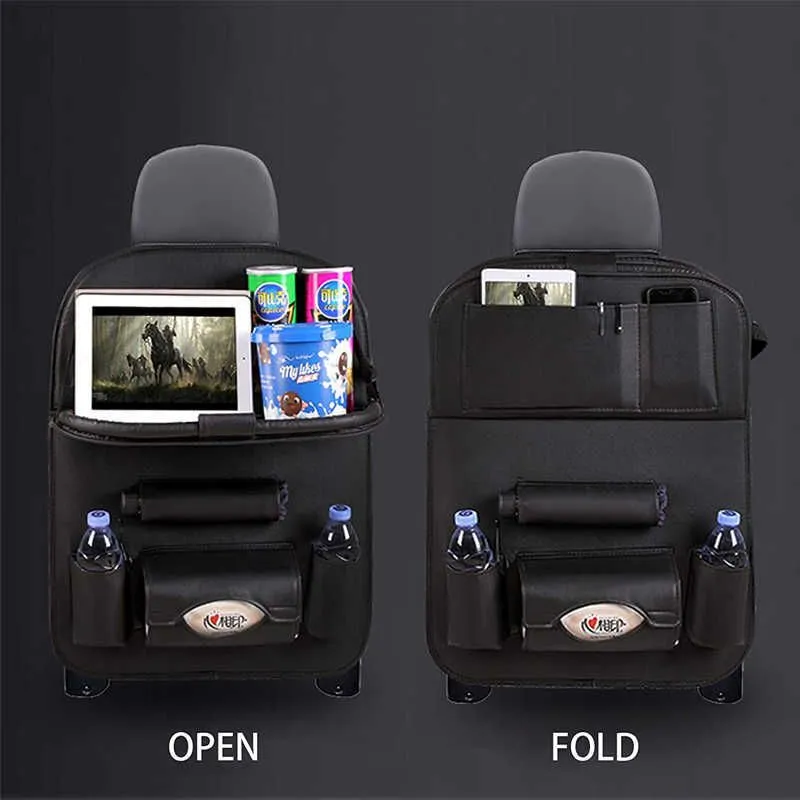 Upgrade New 2Pcs Seat Back Foldable Table Tray Travel Bag Seat Organizer Storage Car Assessoires Interior