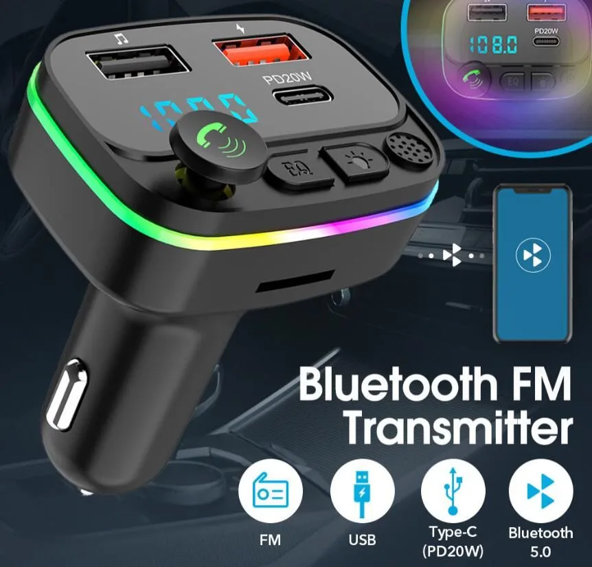 Car kits Bluetooth 5.0 Transmitters FM Wireless Handsfree Audio Receiver MP3 Player Type-c Dual USB Fast  Car Accessories