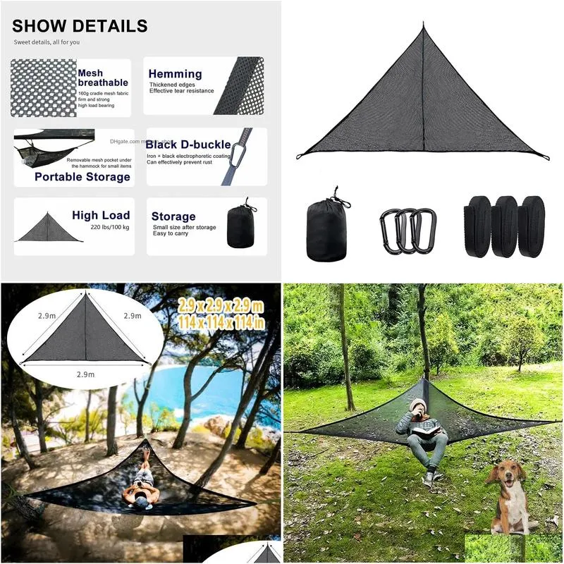 outdoor garden survival triangle sleeping hanging tourist portable hammocks for camping equipment supplies net network leisure 240325