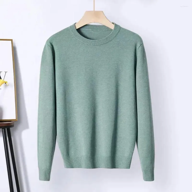 Men`s Sweaters Ribbed Cuff Sweater Round Neck Long Sleeve O-neck Knitwear Thermal With Hem For Warmth