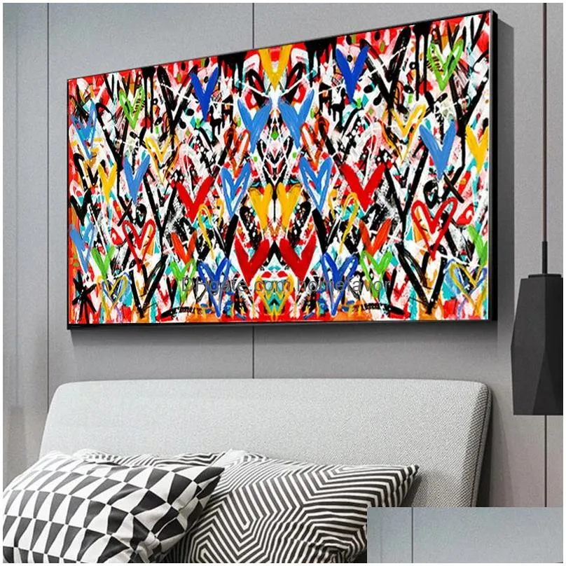 graffiti art love heart wall canvas art painting  street posters prints wall art pictures for living room home decor cuadros