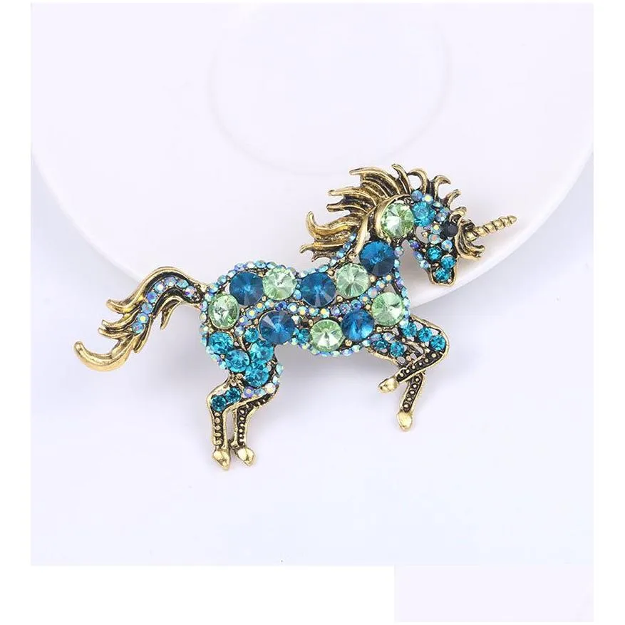 crystal unicorn brooches for women bag pendant retro electroplating animal corsage womens clothing brooch pin jewelry accessories