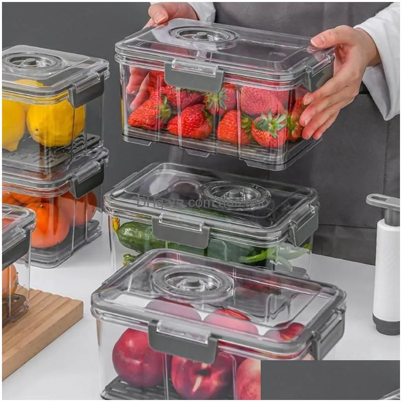 storage bottles food container transparent high capacity good sealing vacuum refrigerator -keeping box with lid household