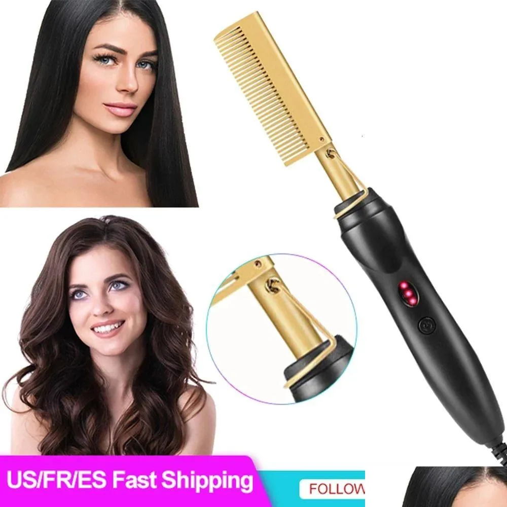 Copper Comb Straightener for s Afro Hair Heating Straightening Brush Electric Pressing Curler 240116