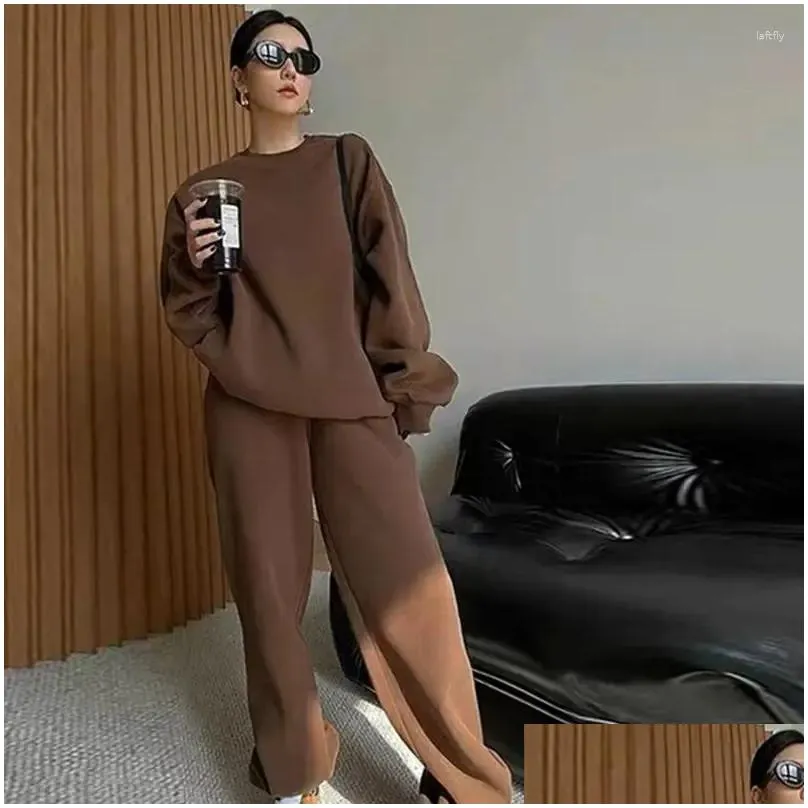 Women`s Hoodies 2 Pcs Suits Set Harajuku Pullovers Jackets Blazer Sweatshirt Retro Women Clothes Casual Outerwear Ladies Loose Pant
