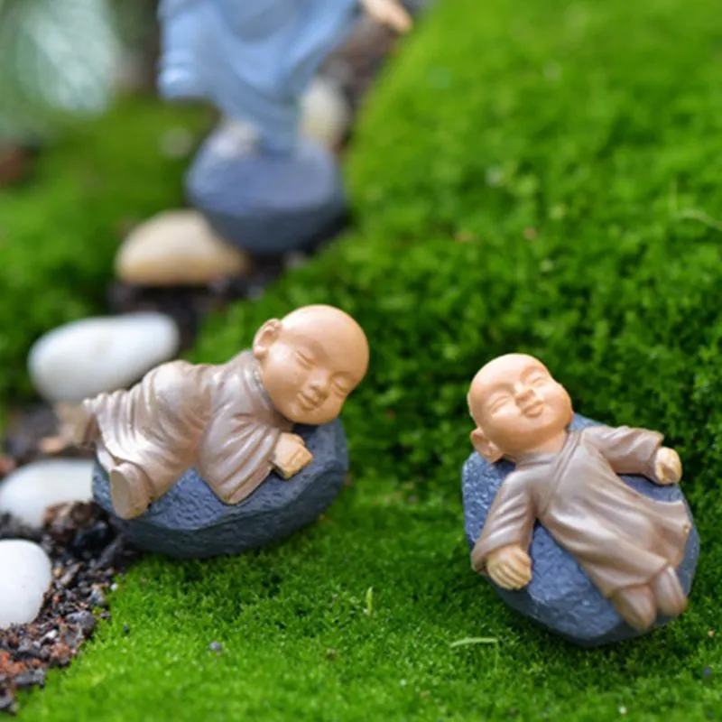 Kung Fu Cartoon Monk Figurines Mini Monk Ornaments Terrarium Decoration Moss Succulent Micro Landscape Resin Monk Crafts Kids Toy