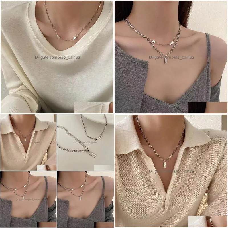 85-degree gray simple double-layer stacked necklace womens fashion letter niche personality clavicle pendant necklace