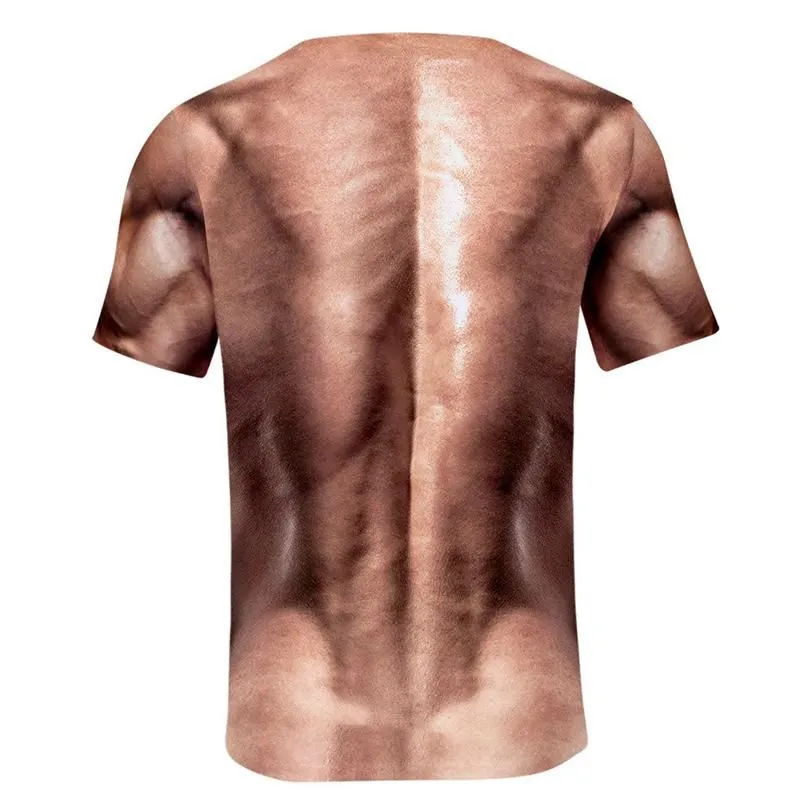 Men`s T-Shirts Summer Men Fake Muscle 3D Print Strong Pectorales Pattern T Shirt Women Abdominal Gym Tee Shirts Streetwear TopsMen`s