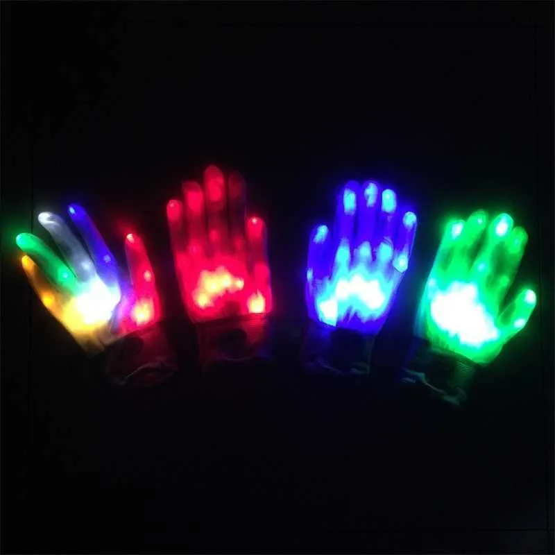 Party Christmas Gift LED Colorful Glowing Gloves Novelty Hand Bones Stage Magic Finger Show Fluorescent Dance Flashing Glove