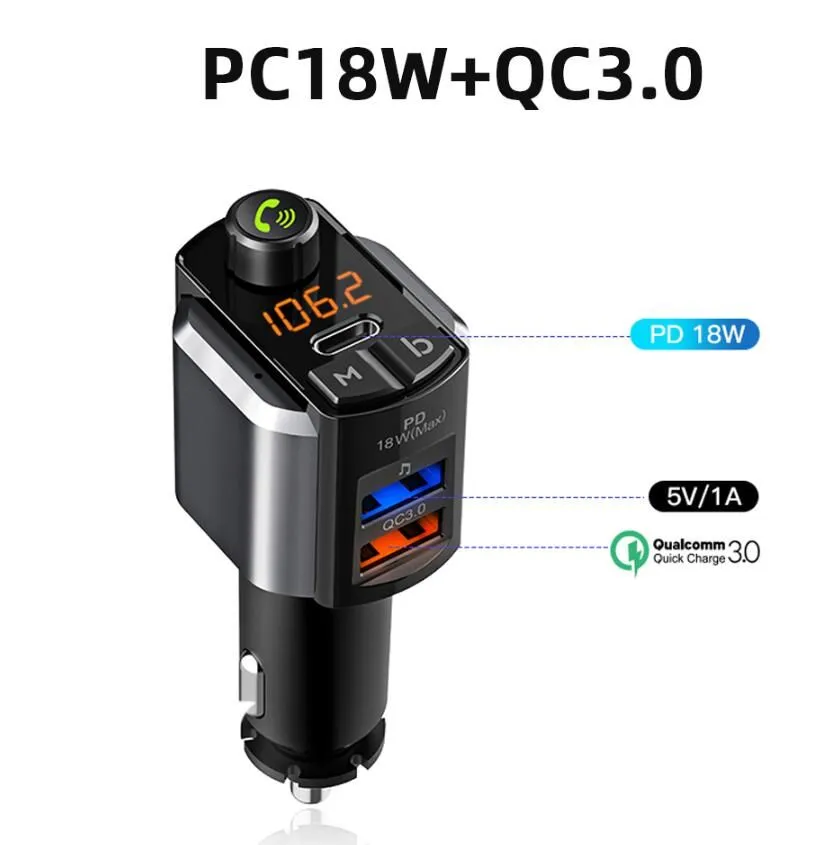 C68 C69S Bluetooth Car Adapter MP3 FM Transmitter QC3.0 18W PD type-c Dual USB Ports Radio LED Backlit Music Player Automobile