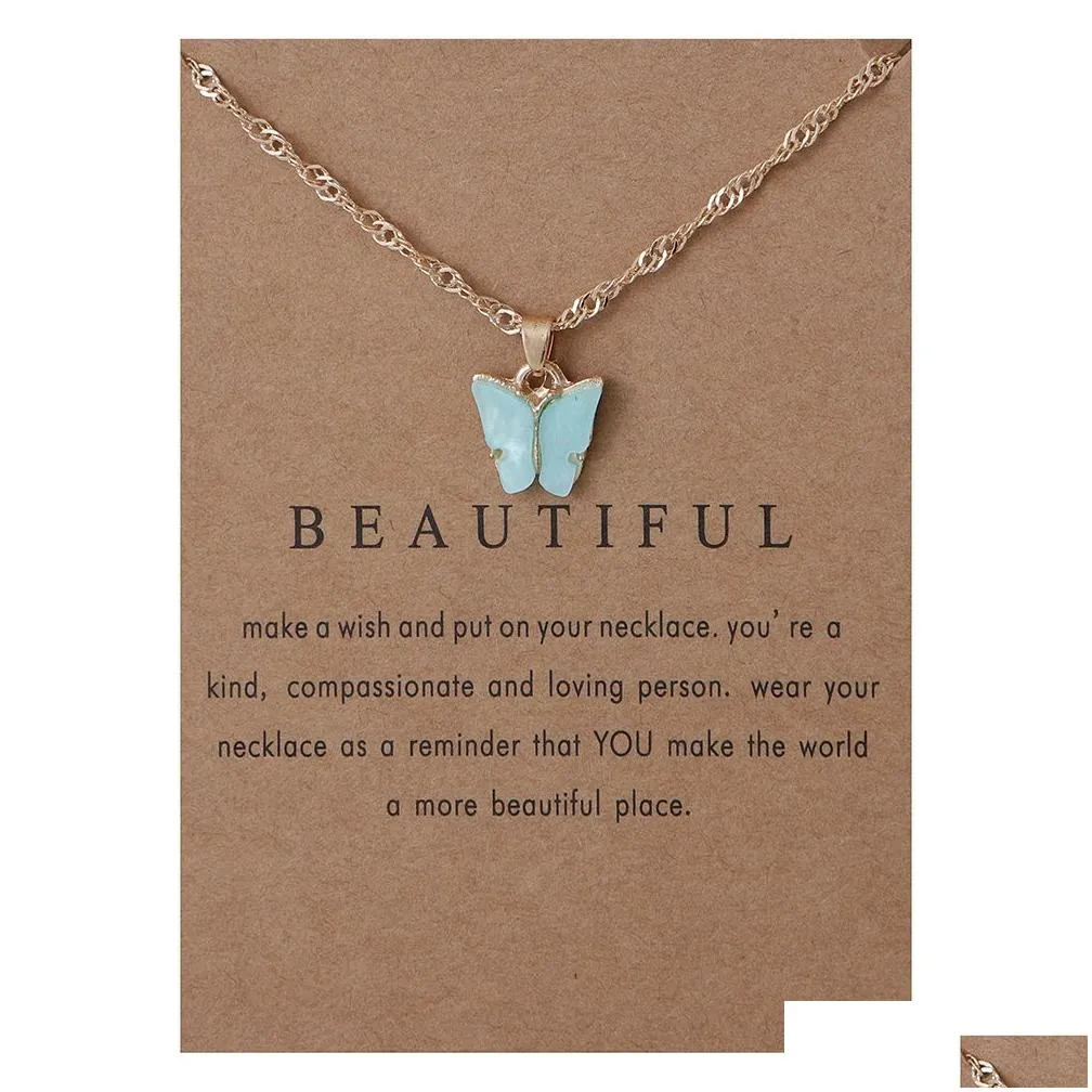 bulk price womens acrylic butterfly pendant necklaces sexy clavicle rope chain jewelry lady necklace with gold white card