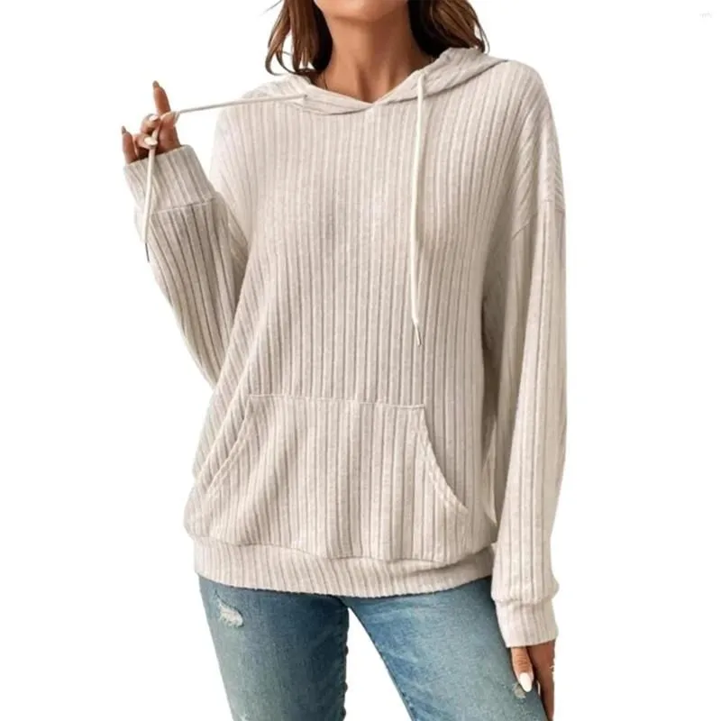 Women`s Hoodies Knit Hooded Pocket Sweatshirt Stretch Shirt Long Sleeve Tee For Women