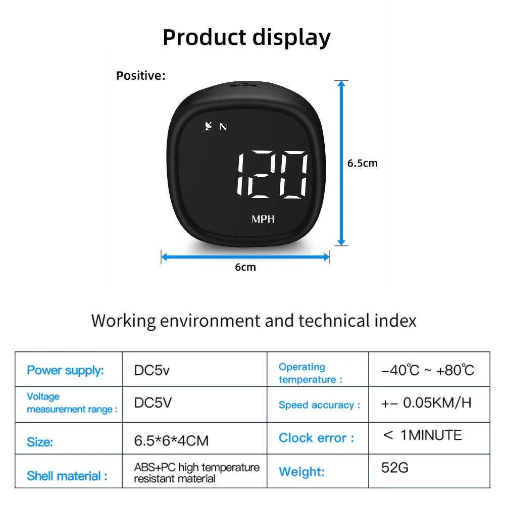 New GPS HUD Digital Car Clock Speedometer Head Up Display Over-speed Alarm Compass Fatigue Driving Reminder Auto Accessories