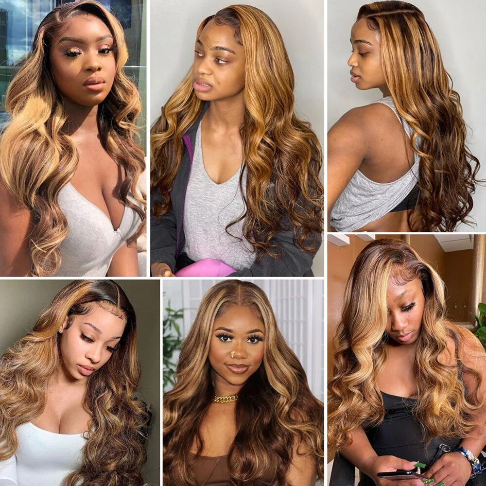 Wigs 180%density Highlight Wig Human Hair Body Wave Lace Front Wigs for Woman Human Hair 360 Full Lace Frontal Wig Ombre Blonde Lace