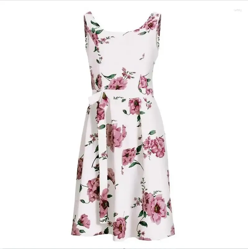 Casual Dresses Summer Selling Round Neck Retro College Winds Sleeveless Halter Back Waist Printed Short Dress