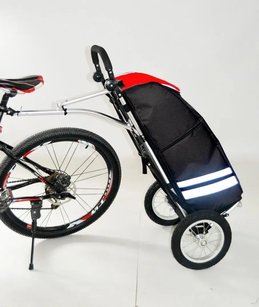 Bags Folding Bike Cargo Trailer with Big Bag and Bike Contacter, Bicycle Trailer, 12 Inch Air Wheel Shopping Trolley Lage Cart