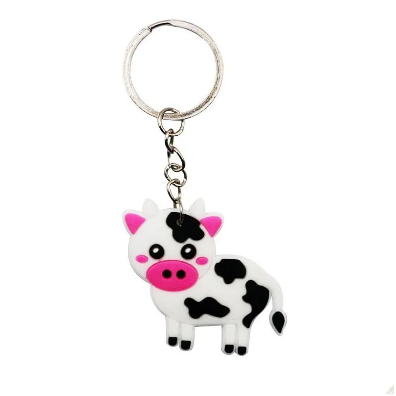 in bulk cartoon cute farm animal keychain pendant gift alloy plastic pvc rubber rabbit pig bag car keychain jewelry accessories gift