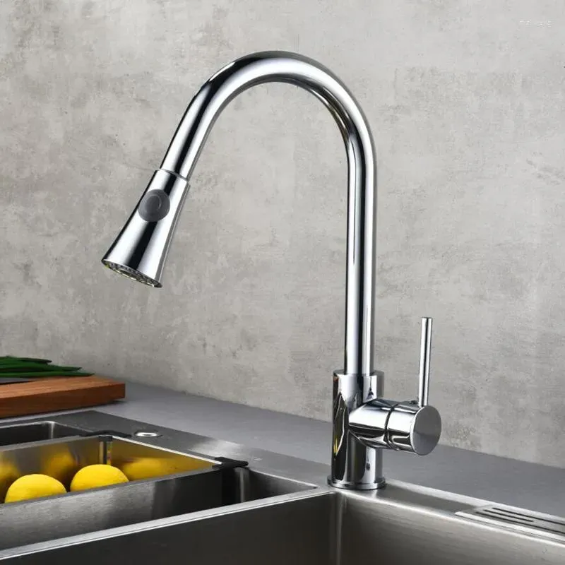 Kitchen Faucets Chrome Faucet Silver Single Handle Pull Out Tap Hole Swivel 360 Degree Water Mixer
