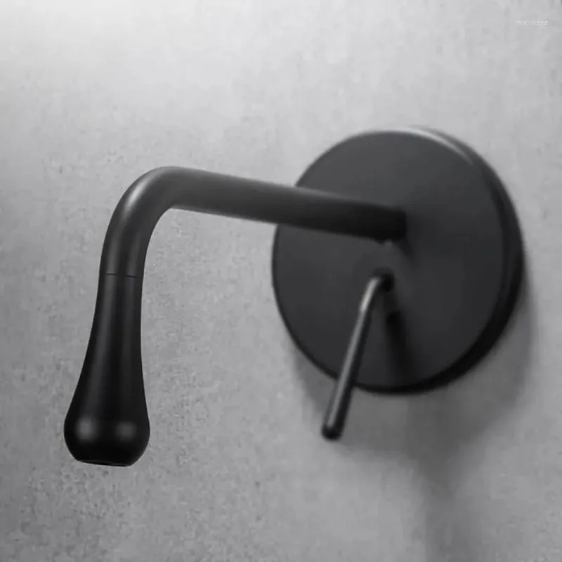 Bathroom Sink Faucets Matte Black Wall-mounted Basin Faucet Single Handle Hole Tap Stainless Steel Modern