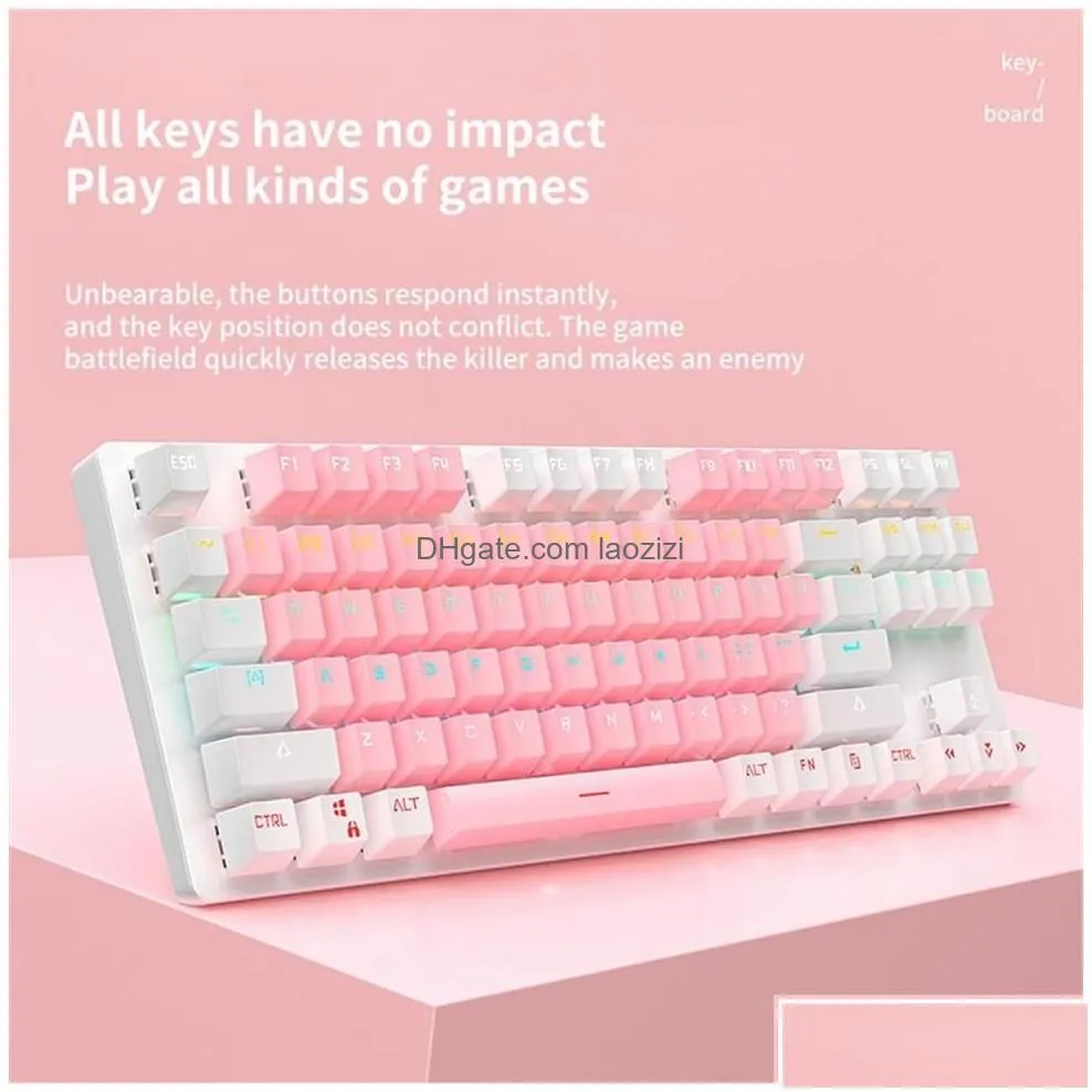 keyboards rgb 87 key green axis mechanical gaming keyboard cute backlit desktop peripherals small portable office drop delivery comput