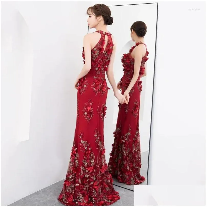 Ethnic Clothing Oversize 3XL Chinese Sexy Sequins Oriental Party Female Cheongsam Stage Show Qipao Dress Elegant Celebrity Banquet