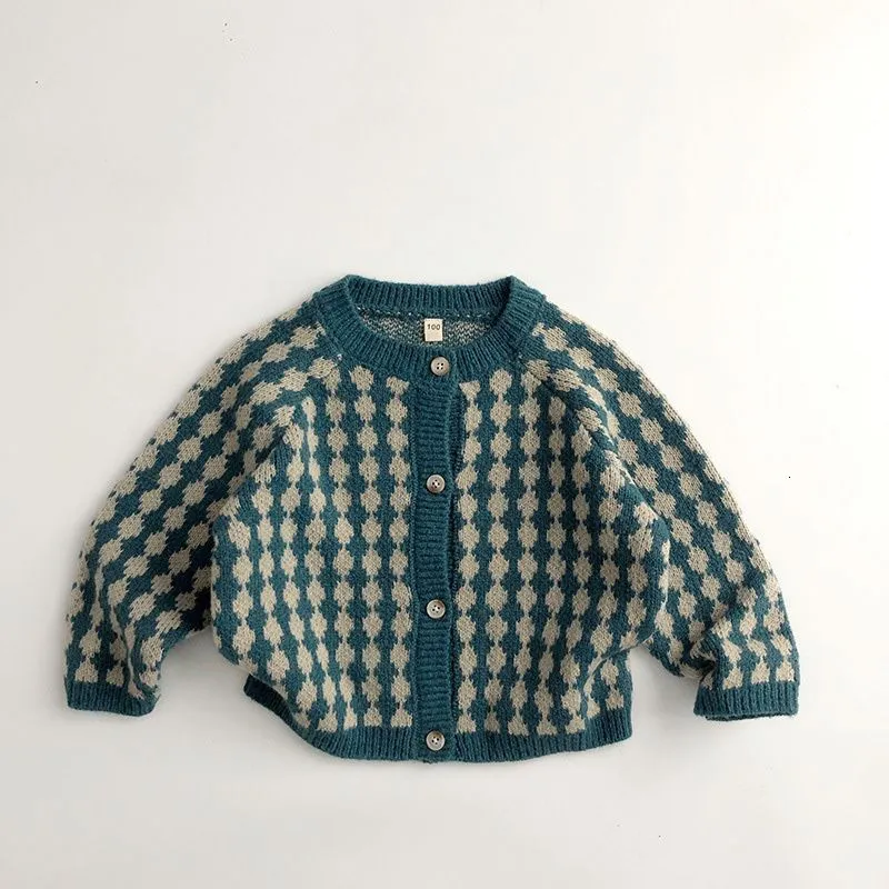 Pullover MILANCEL Kids Sweaters Korean Style Plaid Boys Knit Cardigans Girls Knitwear 230809