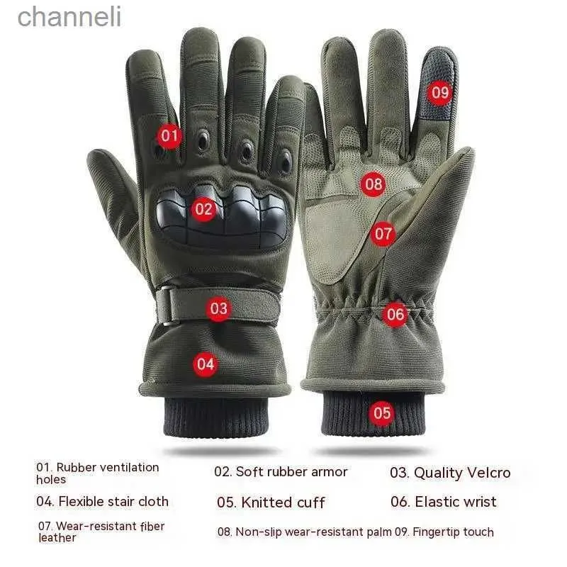 Tactical Gloves Jsjm Men Winter Veet Thickened Warm Long Finger Touch Sn Anti-Slip Fl Ski Yq240328 Drop Delivery Gear Equipment Otufe