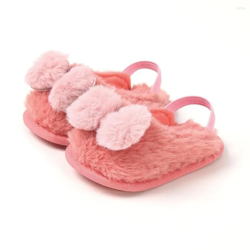 Athletic Shoes Born Toddler Baby Girls Slippers Winter Warm Plush Infant Cute Faux Bow Soft Crib Anti-slip Home Casual