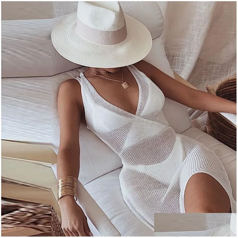 Beach Fishing Net Transparent Solid Dress Sarong Wrap Sexy Bikini Cover-ups Long Tunic Casual Elegant Women Wear Swim Suit Cover