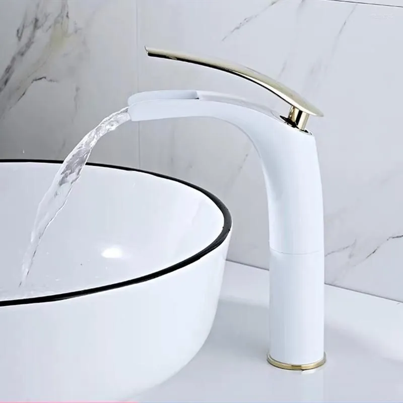 Bathroom Sink Faucets WZLY Basin White Brass Open Type Waterfall Mixer Tap Cold Water Torneiras Do Banheiro