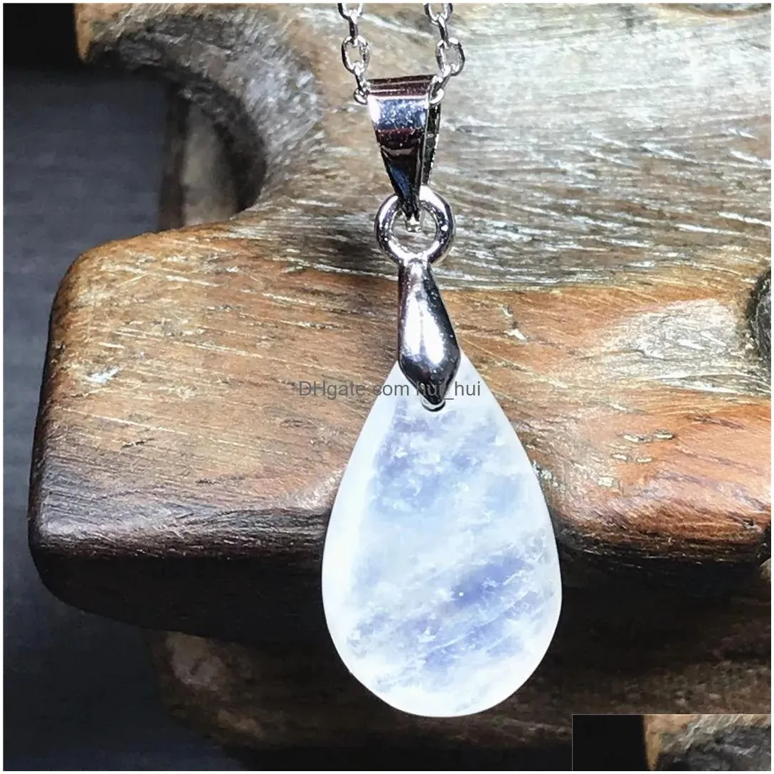 Alloy Top Natural Blue Light Moonstone Stone Pendant Jewelry For Women Lady Men Love Gift Crystal Sier Chains 16X9X5Mm Beads Aaaaa D Dh6W2