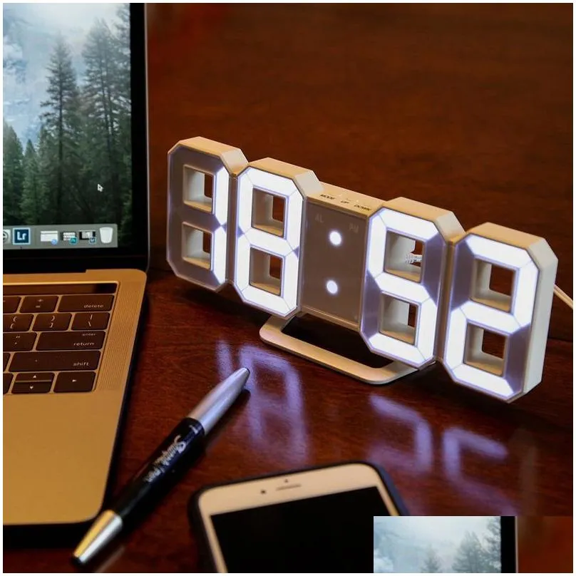 Modern Design 3D LED Wall Clock Digital Alarm Clocks Home Living Room Office Table Desk Night Clock Display