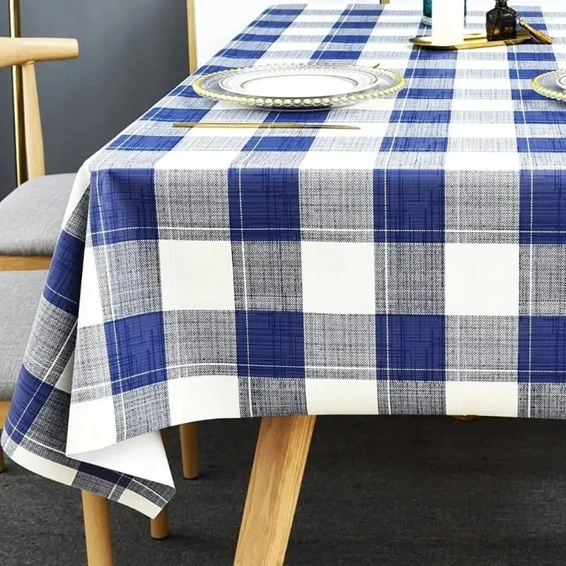 Table Cloth Blue White Gray Checkered Printed Tablecloth With Minimalist Style Rectangular Indoor And Outdoor Kitchen Decoration