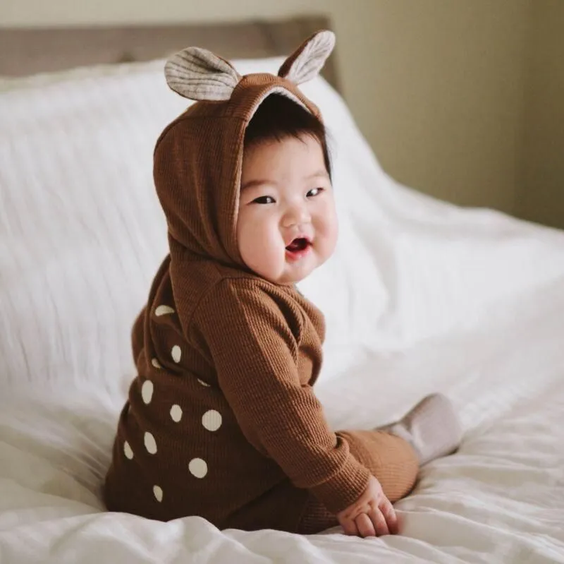 Baby Boy Girl Infant Deer 3D Ear Hooded Warm Winter Autumn Long Sleeve Playsuit Romper Jumpsuit Clothes Outfit Jumpsuits