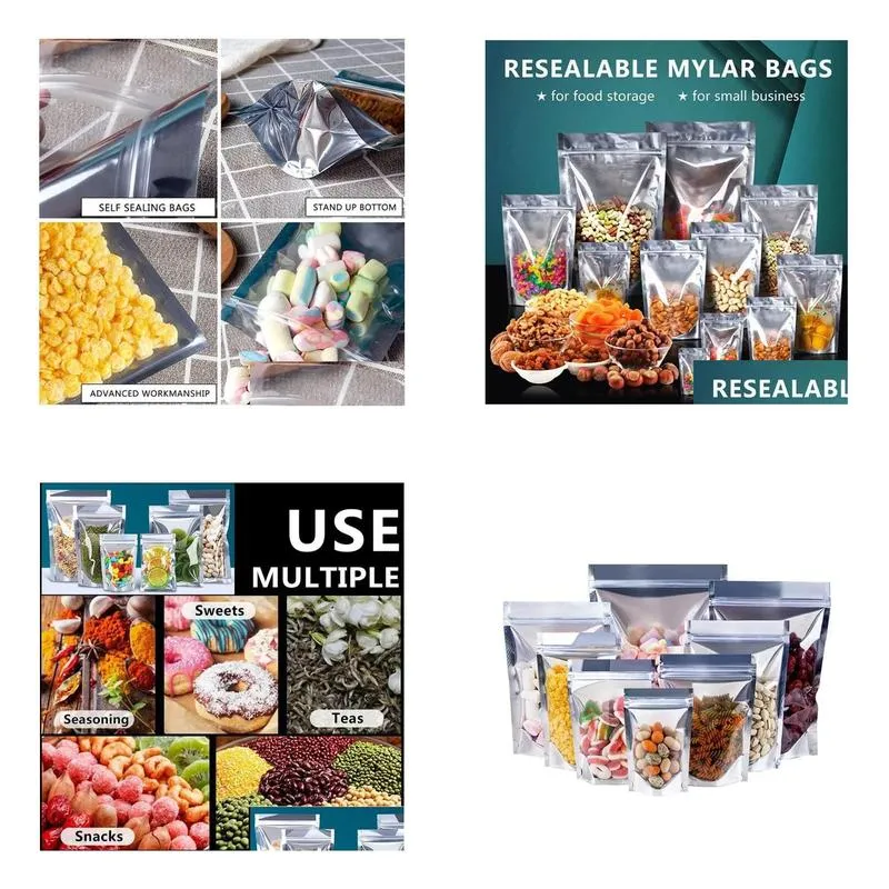 Packing Bags Wholesale Sier-Clear Plastic For Food Storage Resealable Clear Mylar Bag Stand Up Pouches Large Smell Drop Delivery Offic Dhtzv