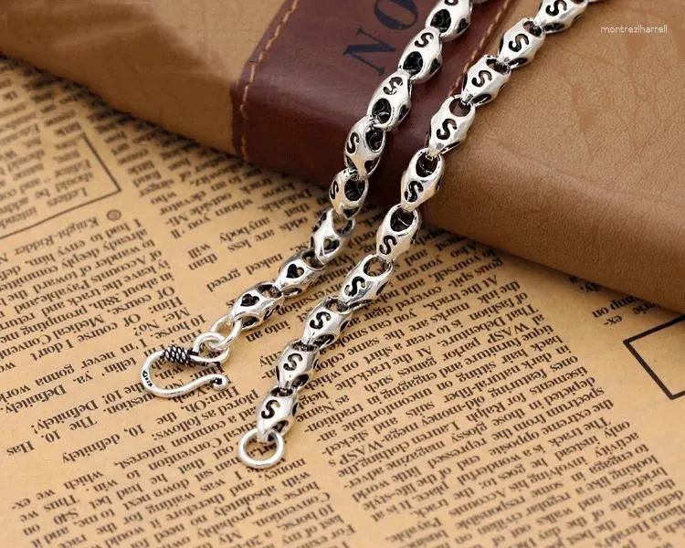 Chains 6.5mm Thick Letter S Necklace 925 Sterling Silver Jewelry Men Women Love Heart Hollow Bamboo Rope Chain Pendant