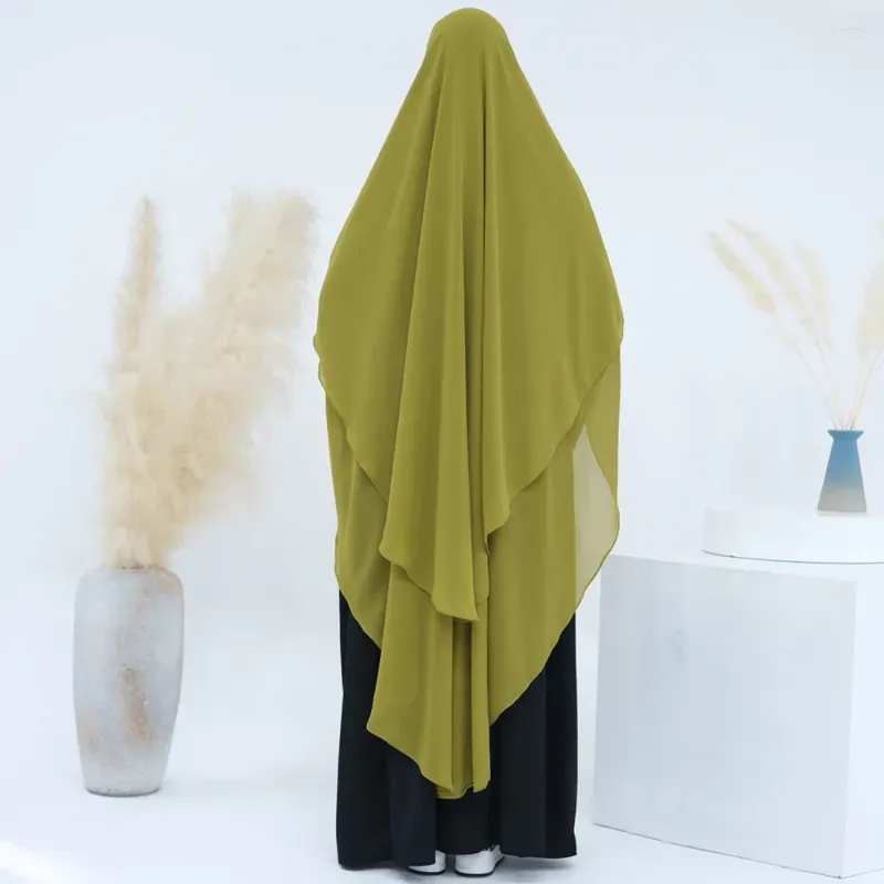 Ethnic Clothing Extra Long Chiffon Khimar Muslim Women 2 Layers Veils Islamic Dubai Turkish Hijab Niqab Jilbab Ramadan Eid (No Dress)