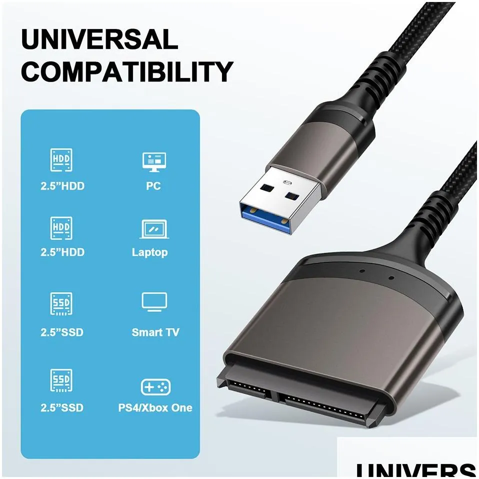 USB 3.0 Type C To SATA Cable Connectors Up to 6 Gbps for 2.5 Inch External HDD SSD Hard Drive SATA 7+15/22 Pin SATA Cables 23CM