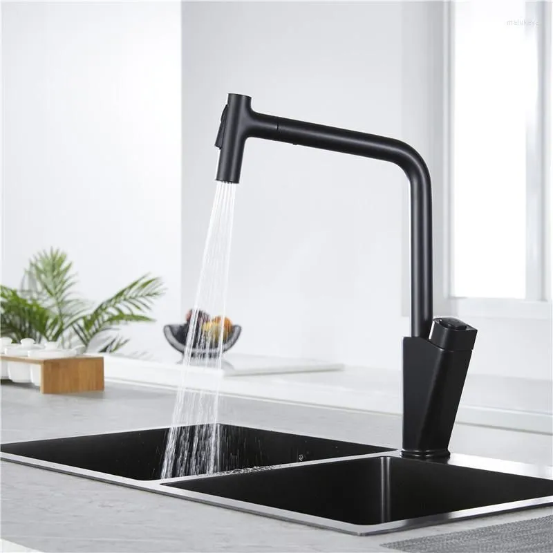 Kitchen Faucets Gun Grey Sink Pull Out Type Brass Water Mixer Taps & Cold Single Handle Deck Mounted Rotating Black/Chrome