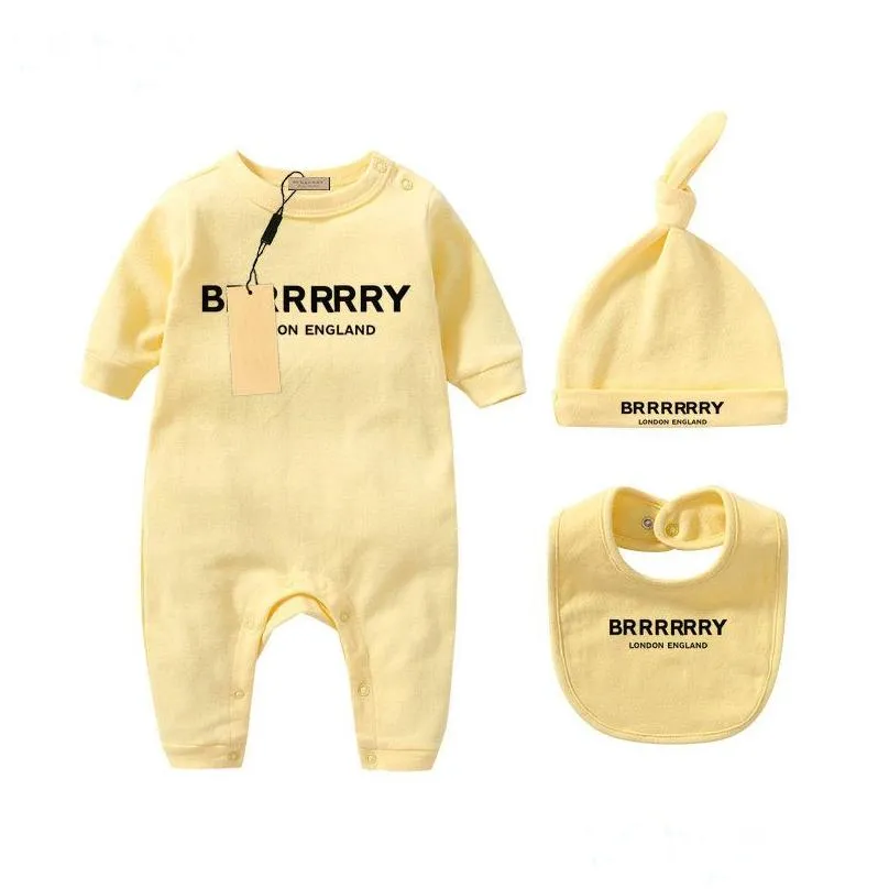 Infant born Baby Girl Designer Brand Letter Costume Overalls Clothes Jumpsuit Kids Bodysuit for Babies Outfit Romper Outfi bib hat 3-piece