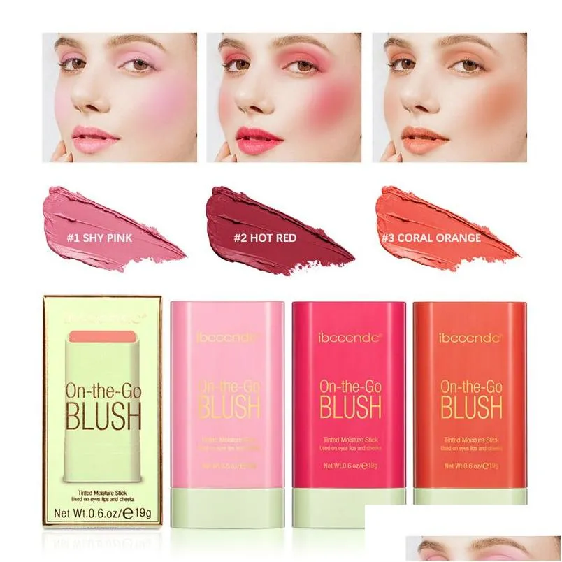 Multi Use Makeup Blush Stick Solid Moisturizer Stick Shadow Lips and Cheek Blusher Waterproof Peach Creamy Brand ibcccndc