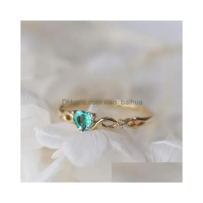 vintage heart ring silver gold plated quality dainty light engagement ring for women blue pink green red rose zircon size 7 8 9