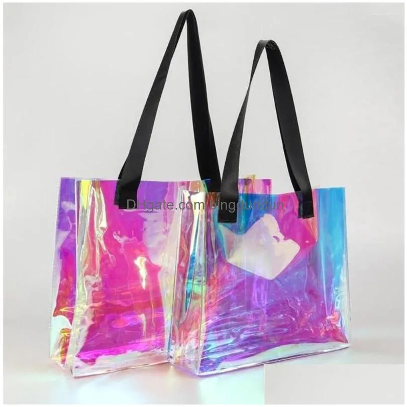 Storage Bags Fashion Tote Bag Clear Holographic Handbag For Work Beauty Large Size And Sturdy Handle Bolso Holografico