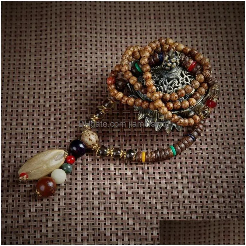 Pendant Necklaces Retro National Style Women`s Bohemian Decorative Accessories Wooden Beads Bodhi Long Buddha Beaded Necklace Sweater