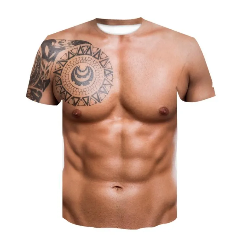 Men`s T-Shirts Summer Men Fake Muscle 3D Print Strong Pectorales Pattern T Shirt Women Abdominal Gym Tee Shirts Streetwear TopsMen`s