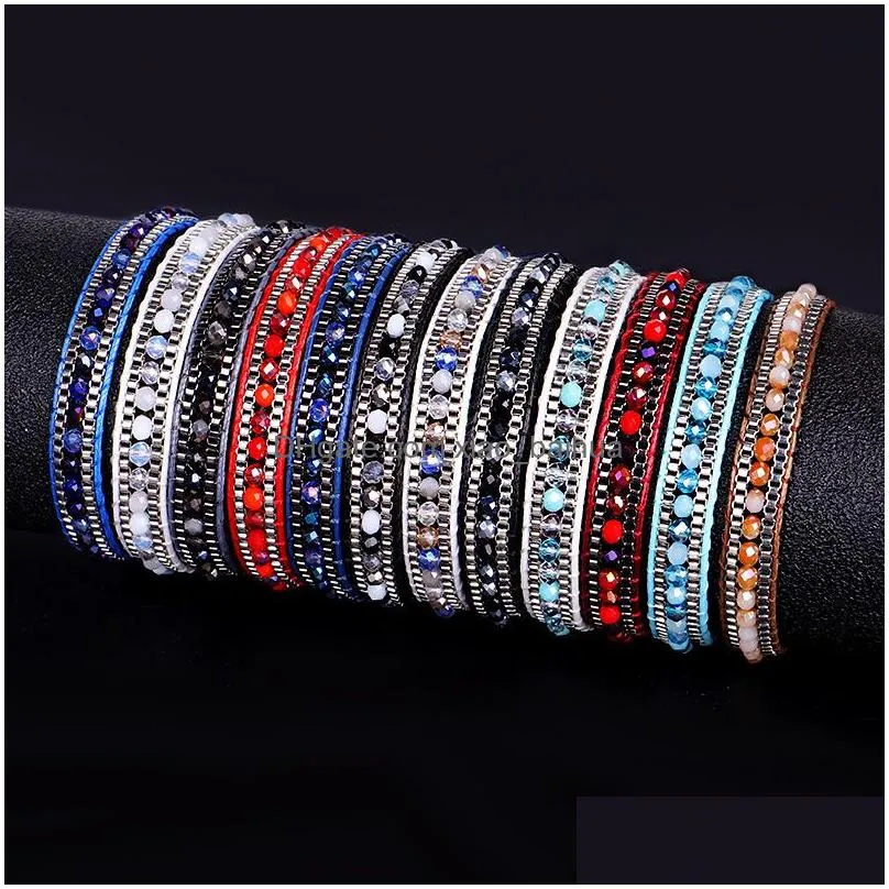 bracelet bohemian single layer color crystal bracelet hand woven chain ladies hand rope