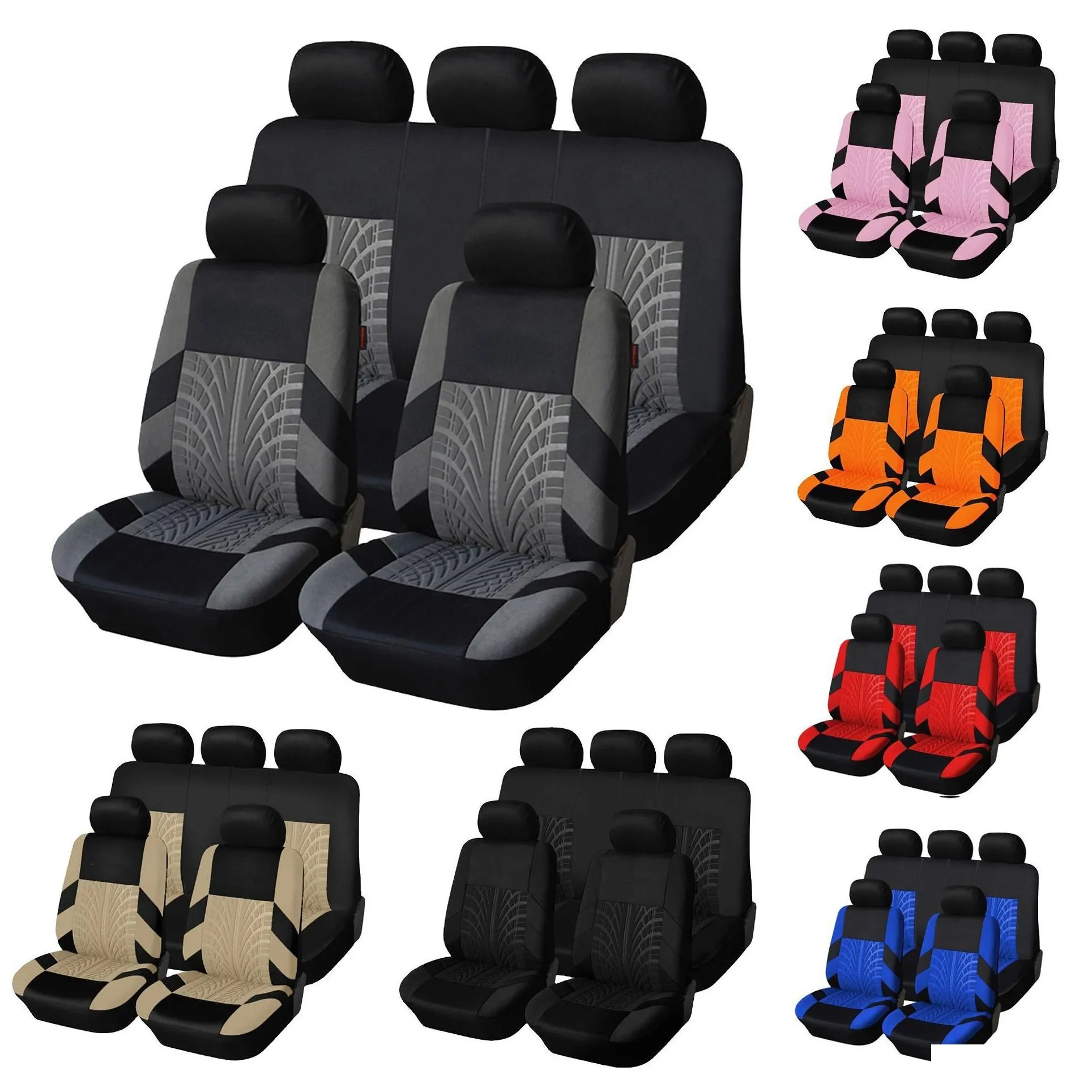 New Breathable Car Seat Covers Full Set Tyre Track Embossed Auto Seat Covers Suit for Car Truck SUV Van Durable Polyester Material