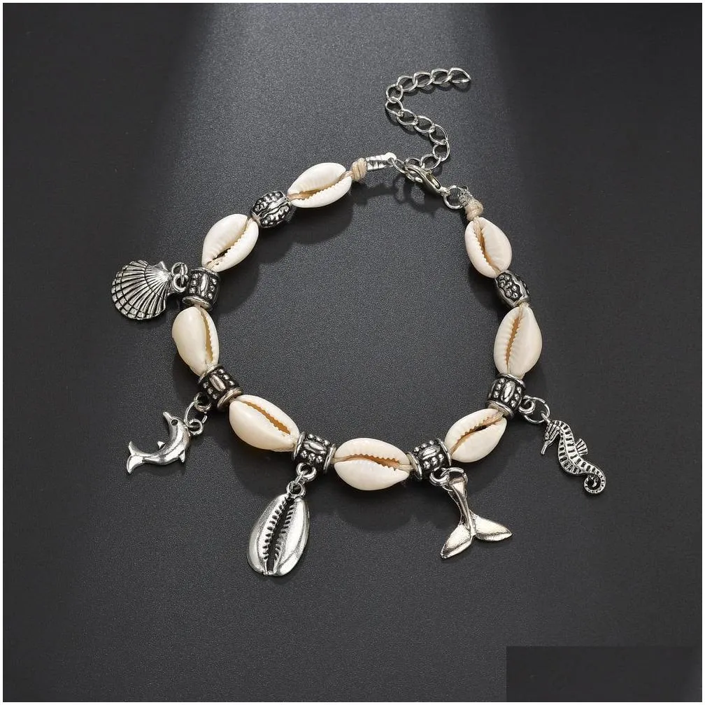 women bohemian butterfly chain anklets pendant creative vintage  fishtail shell pendants beach anklet lady
